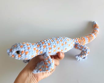 Crochet Tokay Gecko Plush: 14" Realistic Lizard Stuffed Animal