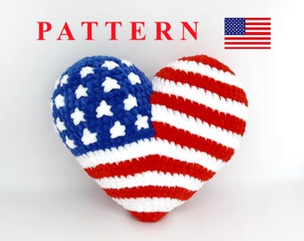 American Flag Heart Crochet Pattern: Patriotic Pillow 7" (PDF Download)