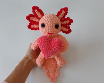 Personalized plush axolotl with heart Crochet axolotl toy Kawaii axolotl plush Amigurumi stuffed axolotl Personalized axolotl gift