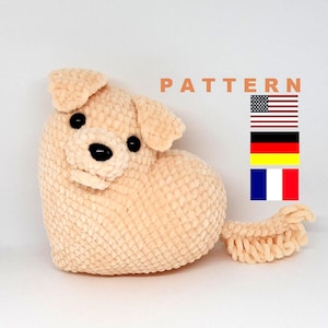 Plüschherz Welpe ANLEITUNG Häkelwelpe Plüschtier pdf Einfach gehäkeltes Hundeherz in Herzform, Valentinstag, Muttertagsgeschenk / Englisch, Französisch, Deutsch