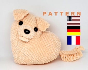 Crochet Plush Heart Puppy PATTERN: Easy Dog Plushie (PDF Pattern) Valentine&#39;s Gift