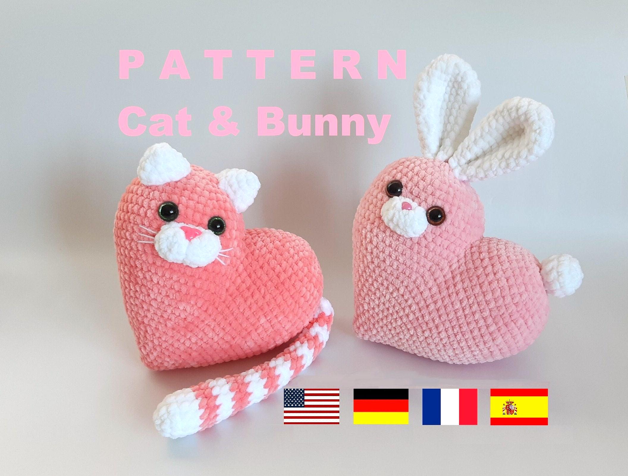 Plush Heart Cat and Bunny Crochet Pattern: Valentine's Plushies (PDF)