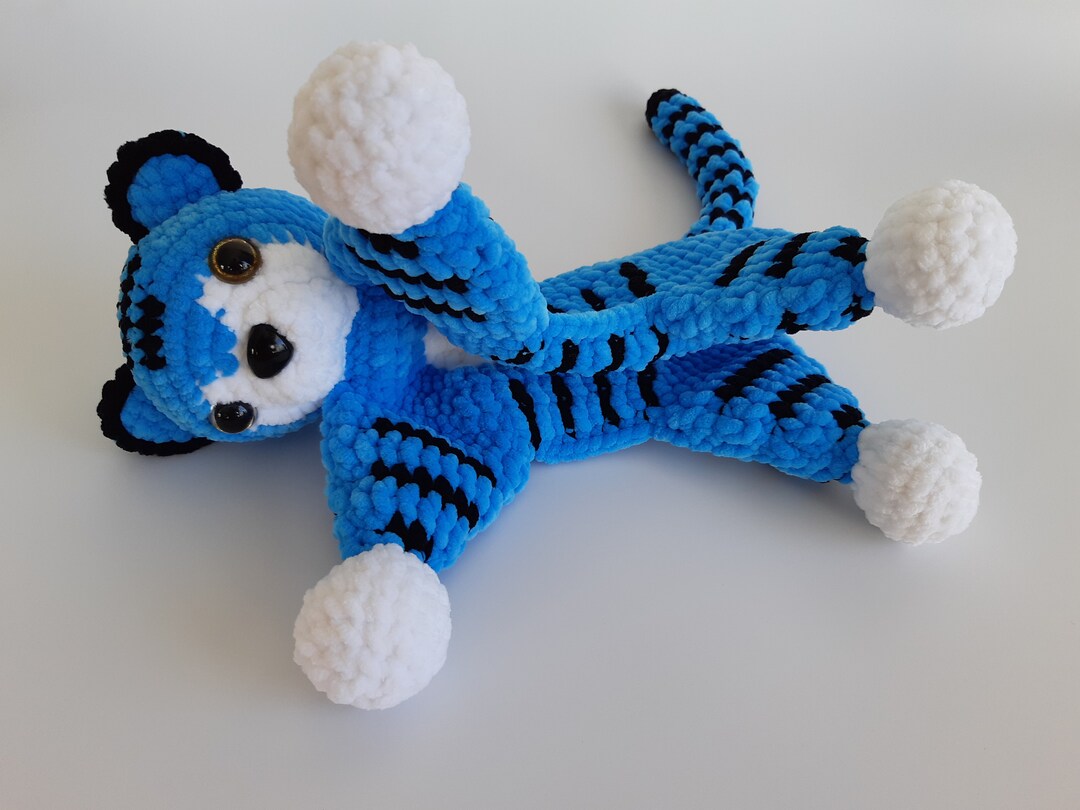 Blue Tiger Comforter Stuffed Plush Tiger Toy Crochet Tiger Etsy