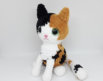 Crochet Calico Cat Plushie: Handmade Stuffed Kitten Toy