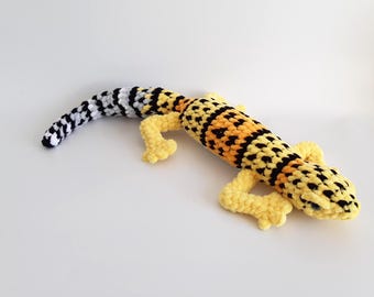 Crochet Leopard Gecko Plushie: 17" Handmade Stuffed lizard toy
