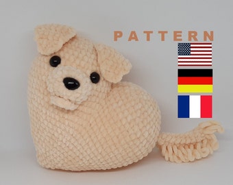 Plush Heart Puppy PATTERN Crochet Puppy plush pattern pdf Easy crochet dog pattern Valentine's Day plushies Mother's day gift