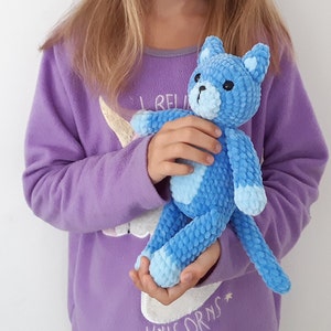 Plush crochet blue cat stuffed animal Cute crochet plush cat Baby shower gift Kawaii cat plush amigurumi