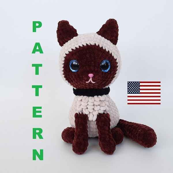 Cute Siamese Kitty PATTERN Amigurumi plush kitten pdf Plush animal cat tutorial Crochet plush cat pattern Siamese cat pattern