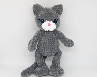 Custom Crochet Plush Gray Cat: Amigurumi Stuffed Animal toy