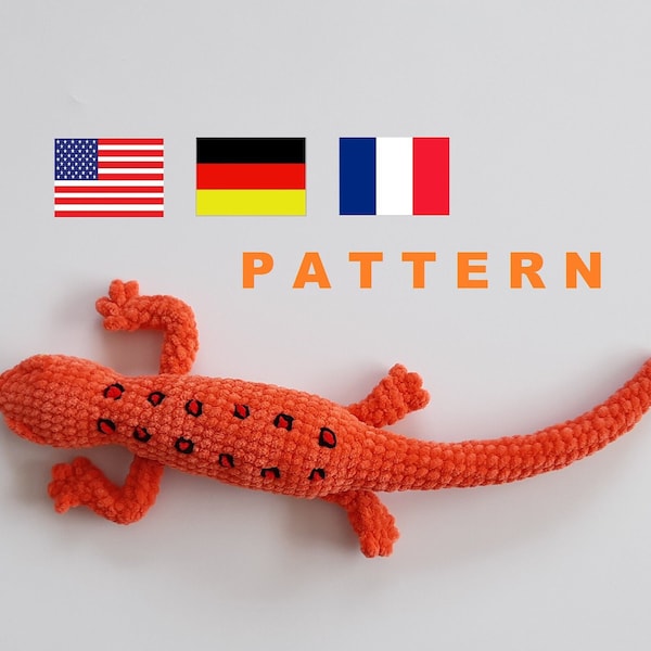 Red spotted newt PATTERN, Eastern newt toy, plush Red eft pattern, Red salamander, crochet amphibian, plush crochet newt, plush salamander