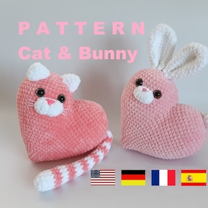 Plush Heart PATTERN Crochet Cat plush pattern Plush Bunny pdf Easy crochet pattern Valentine's Day plushies Mother's day gift