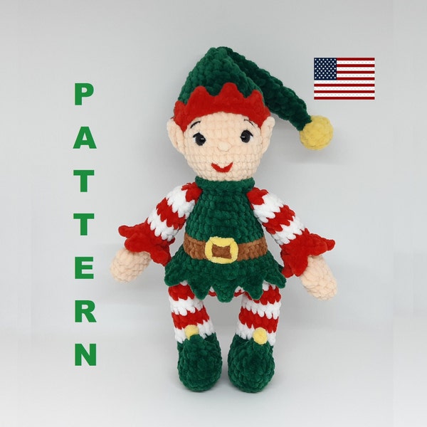 Plush Christmas Elf PATTERN Crochet Elf plush pdf pattern Christmas plushie gift