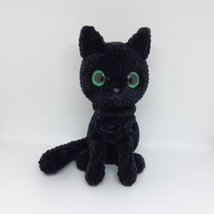 Halloween crochet Black Cat plush Amigurumi plush kitten Stuffed plush animal Kawaii cat toy Cute plush kitty Halloween gifts