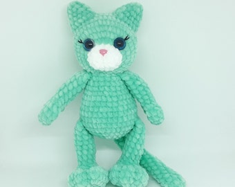 Custom Crochet Plush Cat: Mint Amigurumi Stuffed Animal