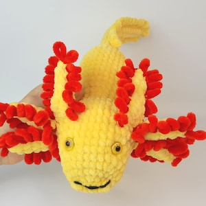 Axolotl cute stuffed animal is a cuddly toy. Crochet Axolotl is original plush toy, newt plush toy, salamander. Kawaii amigurumi axolotl
