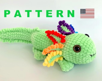 Wzór na szydełkowego aksolotla: pluszowa maskotka amigurumi z tęczowymi skrzelami (PDF)