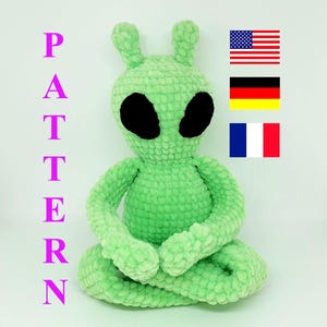 Schema uncinetto Alien Hug peluche pdf Carino peluche extraterrestre UFO regalo per gli amanti dello spazio Tedesco, francese, inglese (termini di uncinetto degli Stati Uniti)