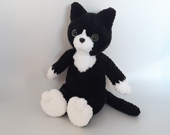 Tuxedo plush crochet cat 13'' stuffed animal Cute crochet plush black and white cat Baby shower gift Kawaii cat plush amigurumi
