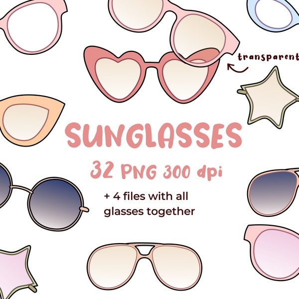 SUNGLASSES, clip art, PNG, printable, planner stickers, instant download, glasses, lenses, summer, pink yellow tint