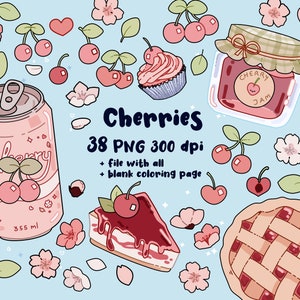 CHERRIES, clip art, PNG, printable, planner stickers, instant download, cupcake, cherry, can, pie, cake, sakura, pastry, jam, marmalade