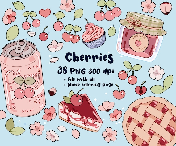 CHERRIES Clip Art PNG Printable Planner Stickers Instant - Etsy