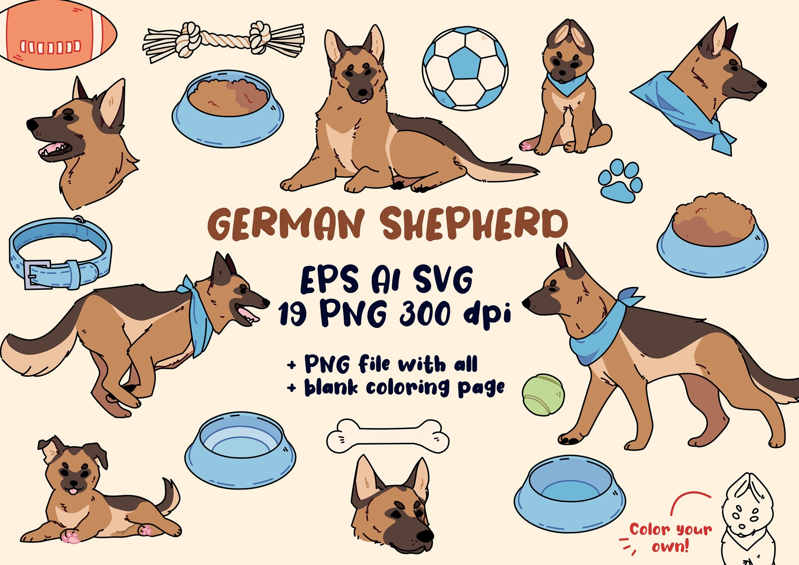 GERMAN SHEPHERD, Clip Art, PNG, Vector, Eps, Ai, Svg, Printable ...