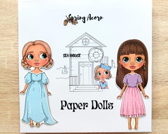 Sea House Paper Dolls Dress Up Set – Reusable Activity Book for Kids with Hook & Loop Fasteners, Travel Quiet Toy
