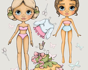 Princess Paper Dolls Coloring Book, Fairy Princess Dress Up, Printable Kids Activity, Cute Fantasy Dolls, 42 Pages PDF
