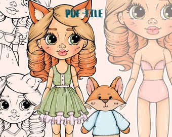 Fox Girl Paper Dolls, Printable Paper Doll Set, Dress Up Dolls, Woodland Princess Doll, Kids Craft Activity