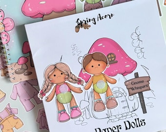 Set de muñecos de papel de gnomos: libro de disfraces reutilizable, 2 muñecos, 56 conjuntos