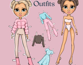 Printable Paper Doll, 48 Outfit Pieces, Fashion Dress Up (Digital Download)