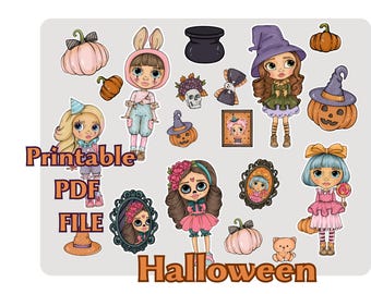 Magical Dolls Autumn Sticker Set – Halloween & Fall Printable Stickers