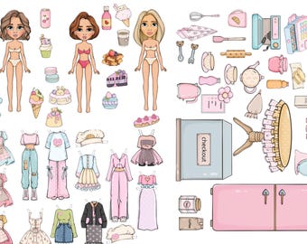 Printable Paper Dolls Cafe Playset: Pastel Desserts & Outfits (PDF Download)