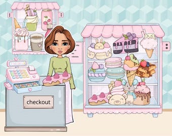 Paper Dolls Cafe Spielset: Pastell Desserts & Outfits (PDF Download)