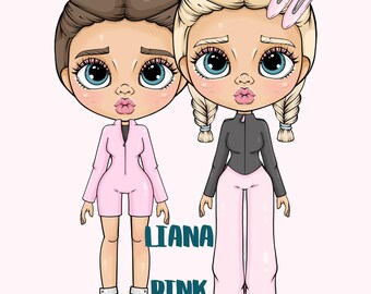 Liana Pink Paper Dolls Set Printable Dress Up Doll Clothes Kids Paper Doll Activity Fashion Paper Doll