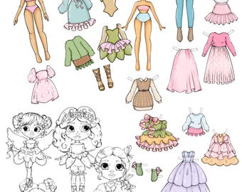 Prinzessin Papierpuppen Malbuch, Märchenprinzessin verkleiden sich, druckbare Kinder Aktivität, süße Fantasiepuppen, 42 Seiten, PDF