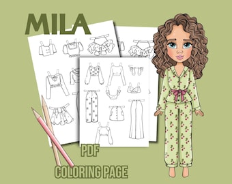 Printable Paper Doll Coloring Book: Dress-Up Outfits (Digital Download)