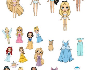 Princess Paper Dolls Set - Druckbare PDF & Malseiten | Kinder Handwerk Aktivität Reise Spielzeug