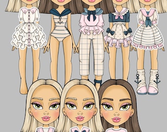 AVA Fashion Paper Dolls Coloring Book, Printable Paper Doll Set, Dress Up Doll Clothes, Kids Craft Activity, DIY Paper Doll, Girls Gift