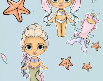 Meerjungfrau Malbuch zum Ausdrucken + Papierpuppen | Anzieh Meerjungfrauen | Unter dem Meer-Aktivität für Kinder