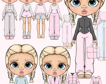 Liana Pink Paper Dolls Set Printable Dress Up Doll Clothes Kids Paper Doll Activity Fashion Paper Doll