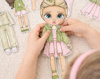 Liana Matcha Paper Dolls Set.Printable Dress Up Doll Clothes.Kids Paper Doll Activity DIY Cut and Play Doll.Girls Craft