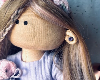 Handmade Textile Doll: Poseable Interior Decor Doll (7.5 inch)