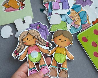 Gnome Paper Dolls Set: Reusable Dress-Up Book, 2 Dolls, 56 Outfits