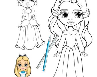 Princess Paper Dolls Set – Printable PDF & Coloring Pages | Kids Craft Activity Travel Toy