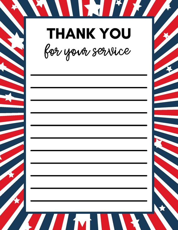 Thank you for your service worksheet | Etsy