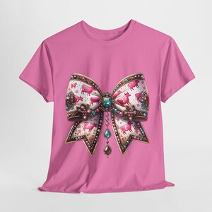 Whimsical Bow Tee, Cute Graphic T-Shirt for Livestock Lovers, Fun Summer Top, Perfect Birthday Gift, Kids Party Attire, Colorful