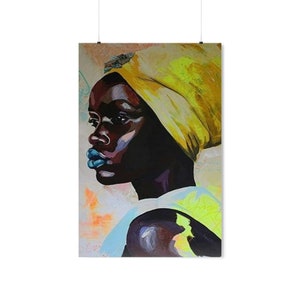 Yellow Turban Girl Premium Matte Vertical Poster, African American Art, Black Art, Ethnic Art, Poster Art, Contemporary Art, Abstract Art