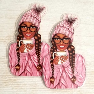 African American Coffee Girl Bookmark/Winter Hat/Braids (Set of 2), Bookmarks, African American Bookmarks, Black Bookmarks, Unique Bookmarks