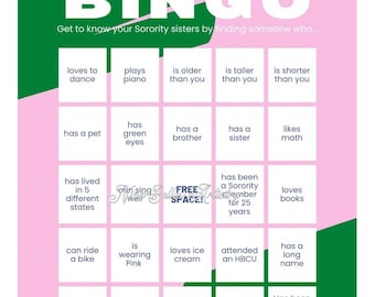 Pretty Girl Bingo (24 Cards), Sorority Games, Pretty Girl, Sorority, Pink and Green, Sorority Bingo, Sorority Bingo Cards, Pretty Girl Bingo